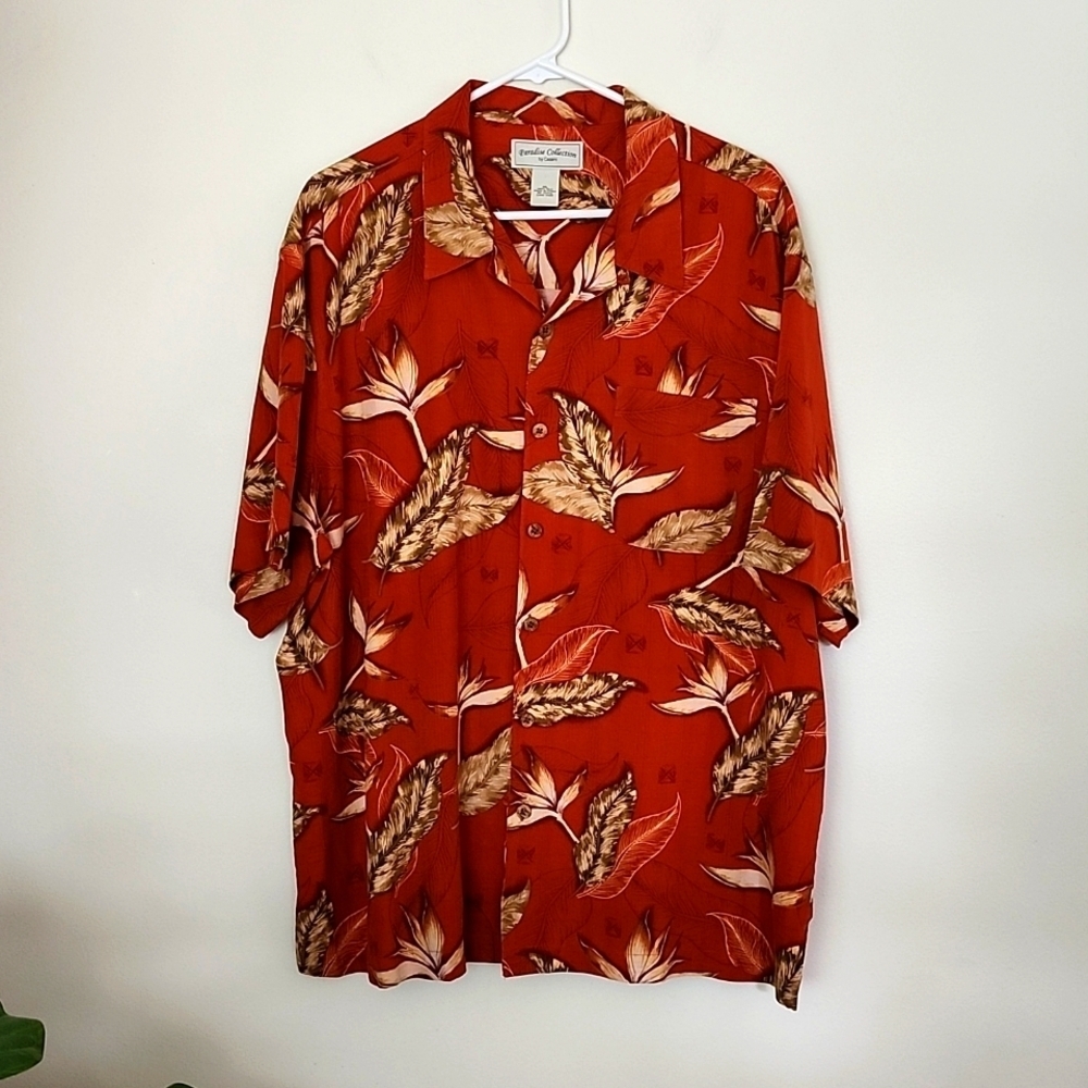 Paradise Collection Cezani 100% silk birds of paradise men's XL button up shirt